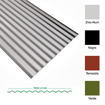 Plancha Zinc alum. Acanalada 0,35x762x2500mm Color Negro Formasur