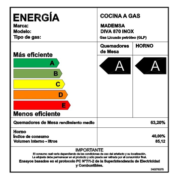 Cocina a Gas Mademsa 6 Platos Negro con Quemadores Abatibles DIVA 820 - Dec  Haüs