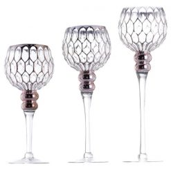 Juego 3 Portavelas 30/35/40Cm Champagne & Rose Santini