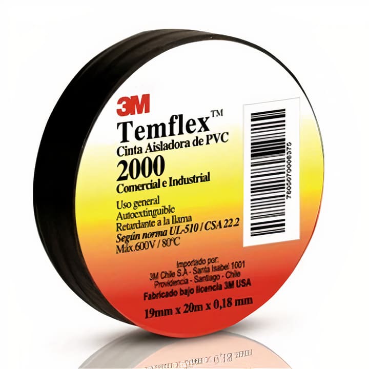 2000100106-1 Cinta Eléctrica Vinílica Aislante Negra Temflex 2000 19 mm x 10 m 3M