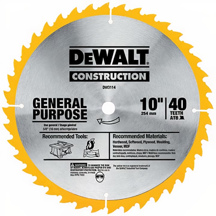 28000300020-1 Disco Sierra 10" x 40 Dientes Eje 5/8" Diente Carburo DW3114 DeWalt