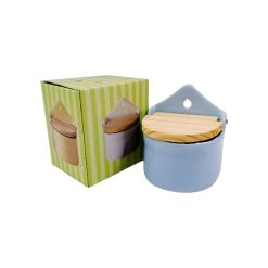 Salero Ceramica Tapa Madera 12x11x13 cms